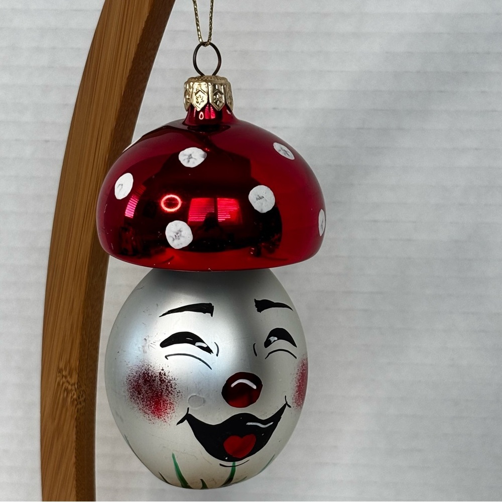 Rare Vintage De Carlini Ornament Italian Blown Glass Clown Mushroom Christmas